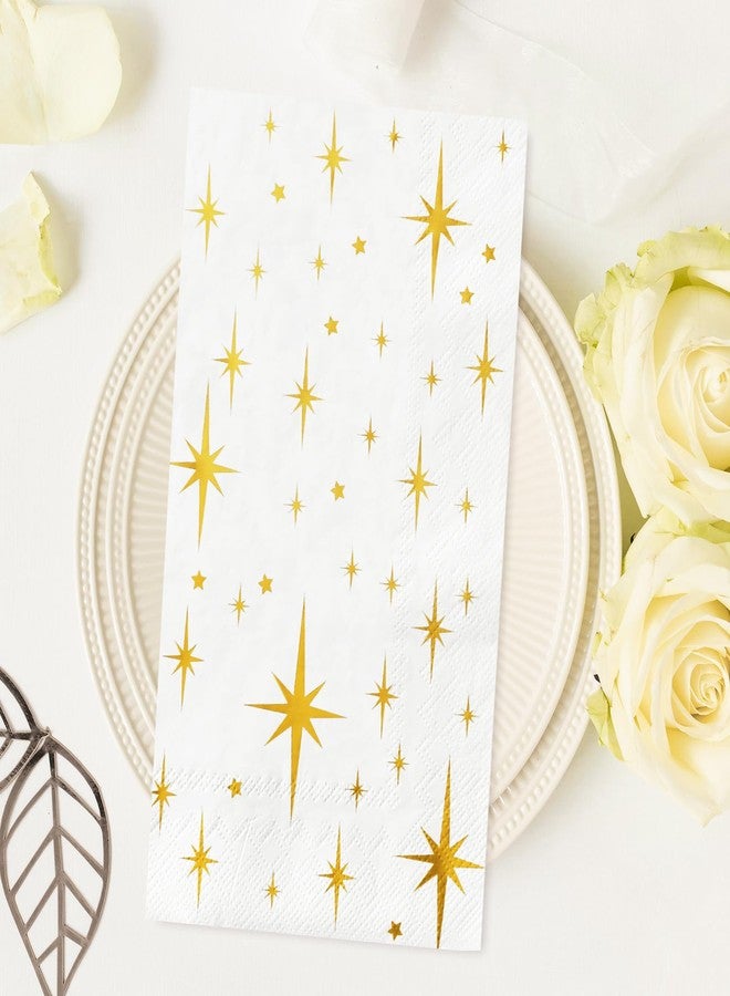 JarThenaAMCS مناديل ضيوف JarThenaAMCS، 100 قطعة، مزينة بنجوم ذهبية لامعة، للاستخدام مرة واحدة، بنقشة نجوم براقة، مثالية لتزيين طاولات الحمامات، وحفلات أعياد الميلاد، وحفلات الزفاف. - Image 3